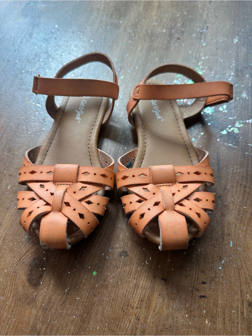Cat & Jack Tan Braided Strap Girls Sandals